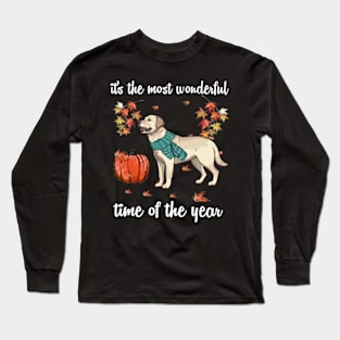 Labrador Dog Autumn Fall Most Wonderful Time Maple Gift Long Sleeve T-Shirt